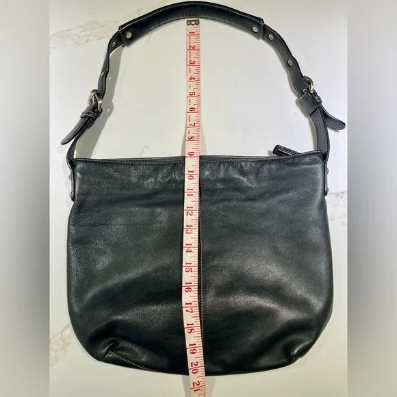 Leather Mia Battina LEATHER bag, black, approx 10”H x 14”W - Picture 4 of 7